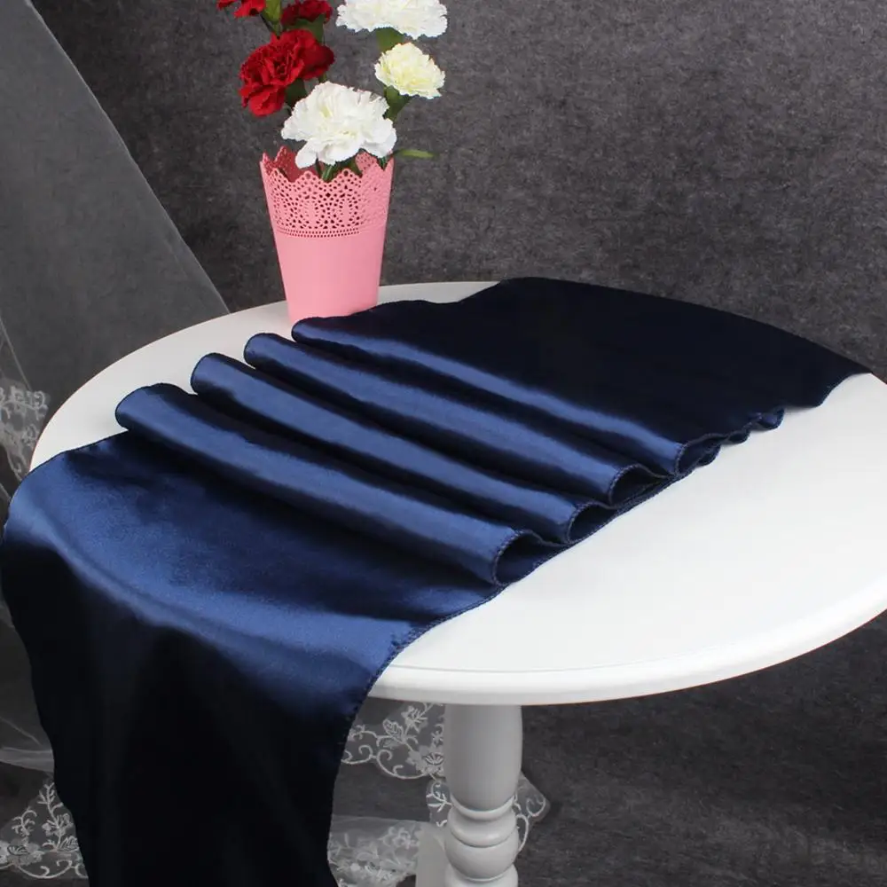 dark blue OurWarm 30x275 см Современный простой сатин настольная дорожка s Покрытие украшение стола Свадебная вечеринка скатерть 15 цветов для дома - Цвет: dark blue