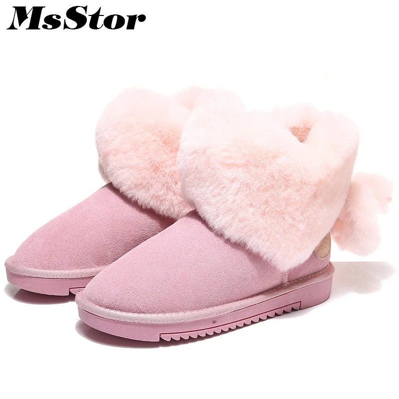 

MsStor Women Snow Boots Low Heel Flat Keep Warm Ankle Boots For Woman Winter Shoes Plush Wool Cotton Snow Boot Shoes For Girl