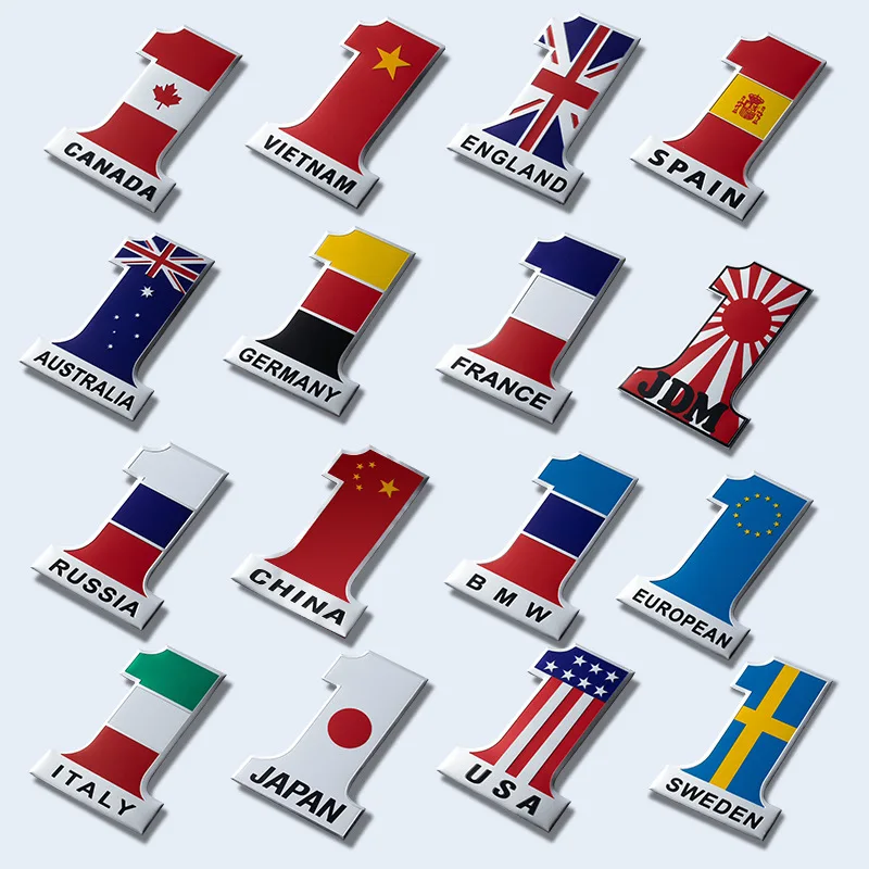 

No. 1 Aluminium Flag Label Emblem Germany France Russia Spain UK USA Sweden EU Australia Japan Canada Italy Car Sticker for BMW