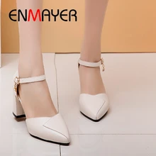 ENMAYER women high heel pumps Genuine Leather Basic Pointed Toe shoes woman 2019 new arrival Casual shoes size 34-39 LY2518 цена ENMAYER women high heel pumps Genuine Leather Basic Pointed Toe shoes woman 2019 new arrival Casual shoes size 34-39 LY2518 цены онлайн