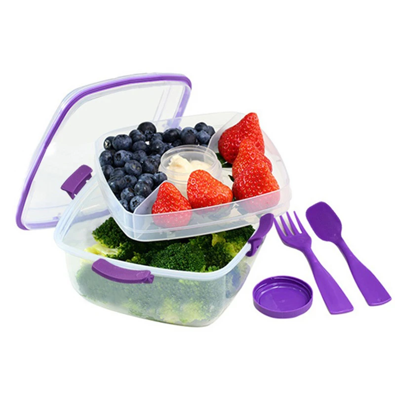 ONEUP салат из овощей и фруктов, экологичный Ланч-бокс с столовыми приборами, портативный контейнер для еды для пикника, школы, офиса - Цвет: Purple