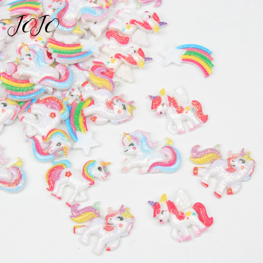 

JOJO BOWS 10pcs DIY Craft Supplies Unicorn Glitter Planar Resin Accessories For Crafts Phone Case Stickers Headwear Decoration