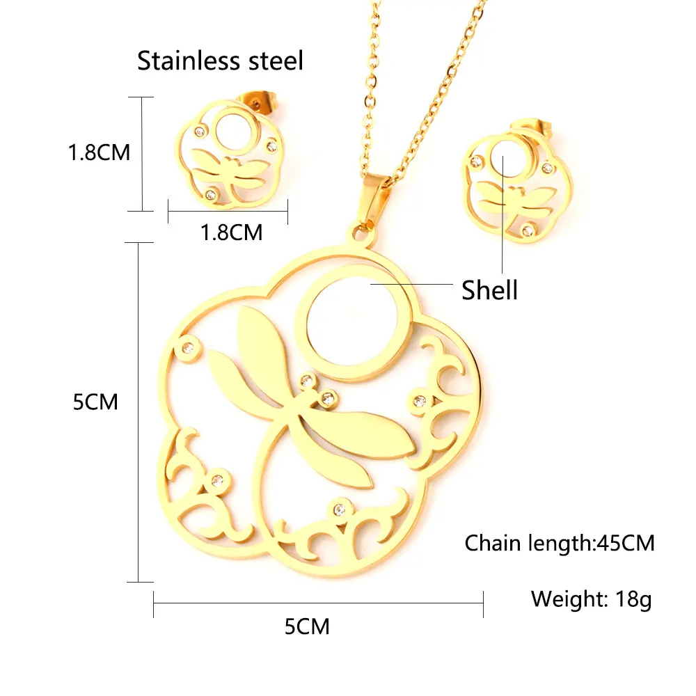 XUANHUA ювелирные изделия из нержавеющей стали стрекоза женские цветочные оболочки Свадебные комплекты украшений для женщин серьги и ювелирные изделия из ожерелья