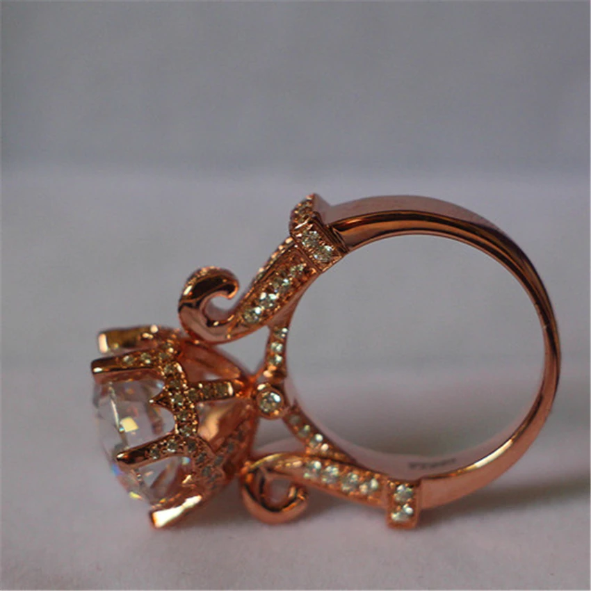 Удивительный Большой Камень! 5 CT имитированный алмаз обручение кольцо розовое золото крышка Твердые стерлингового серебра заявление подарок на год