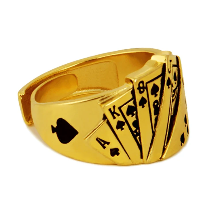 New No Fade 24k Sand Gold Rings for Men Personality Poker Designer Open Rings India Jewelry