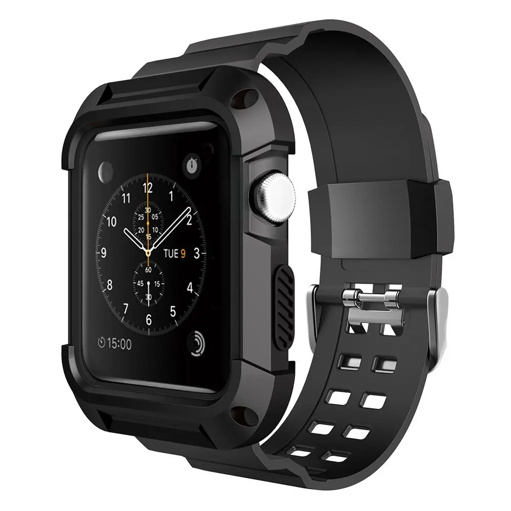 

TPU Rugged Protective Case Cover with Wrist Strap Band Replacement for Apple Watch iWatch Series 1 Series 2 38mm 42mm