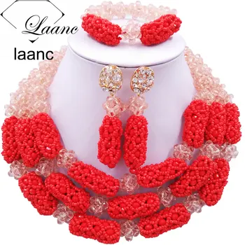 

Laanc Peach Red Crystal Costume African Jewelry Set Nigerian Wedding Set Bridal Jewelry Sets XQJZ018