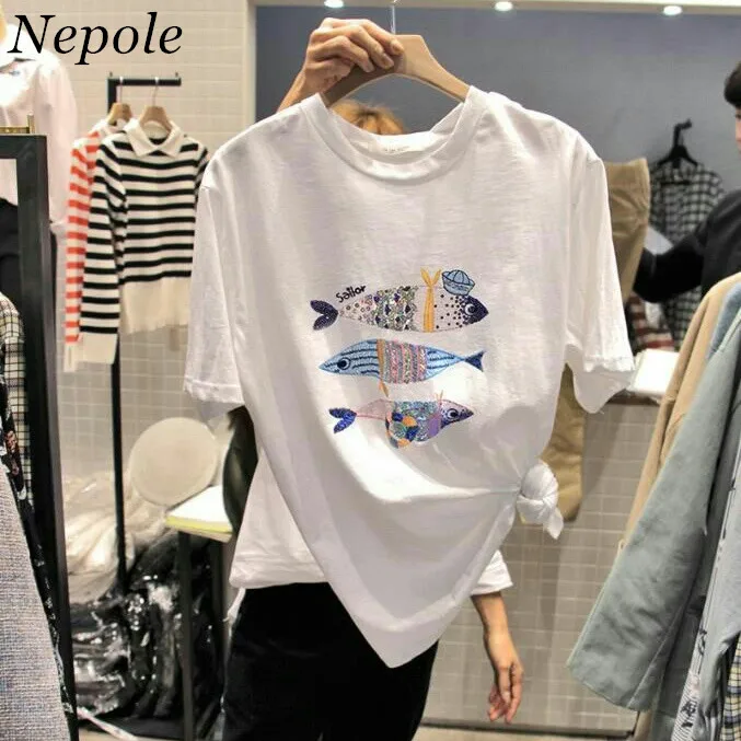 Nepole 2020 Summer Fashion Print BF Style Tee Casual Loose Modis Short Sleeves T Shirt O-Neck Plus Size Cool Girl 69908 |