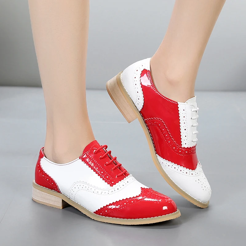 Genuine Leather Women Oxford Shoes Flats Round Toe Handmade Flat Shoes Pink Lace Up Vintage Woman Spring Summer