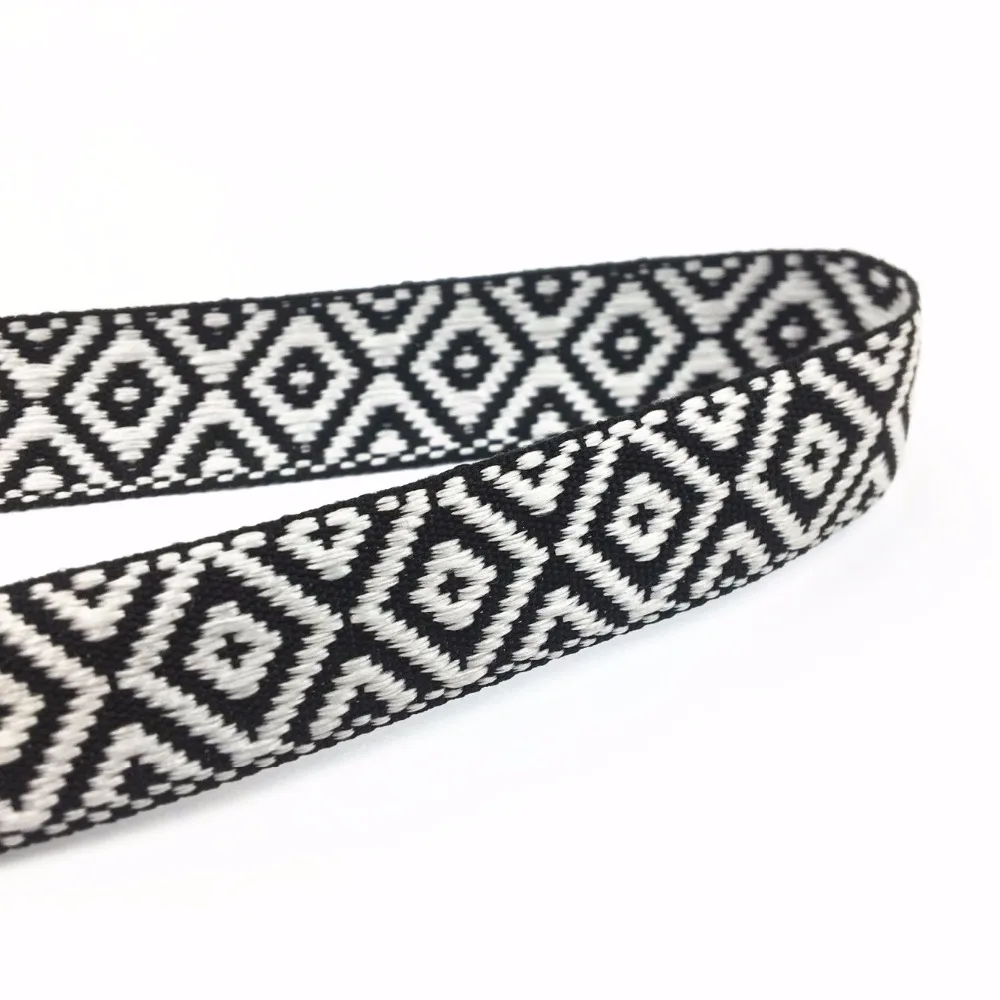 

2017 New fashion 23mm(1") 10 yards Black diamond shape geometric Polyester Woven Jacquard Ribbon For Bags Handmade Sewing Belts