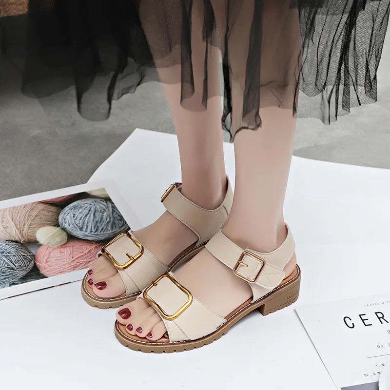 

2019 summer new style simple and simple solid color Roman style sandals women comfortable wild casual sandals