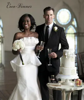 

Simple Mermaid Wedding Dress 2019 African Fashion Pure White Color Bride Dress Plus Size Custom Made Wedding Dresses W0328