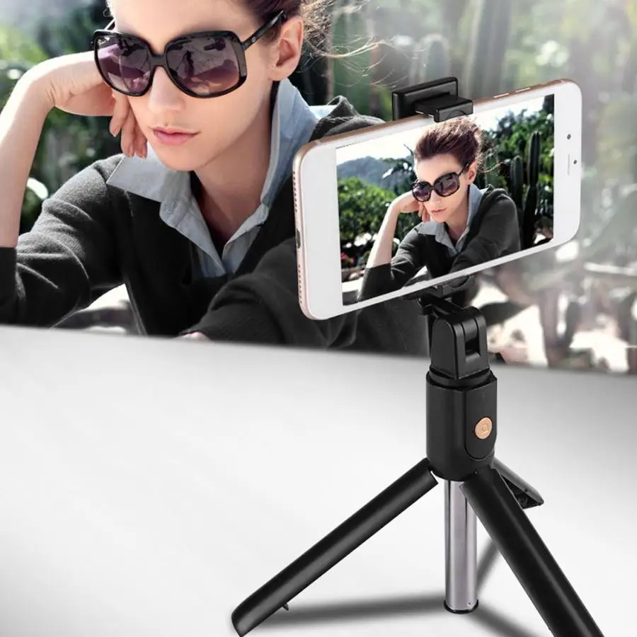 Mini Portable Foldable Handheld 2 in 1 Selfie Stick Tripod Stand with Bluetooth Remote Control for Android for iOS Mobile Phone