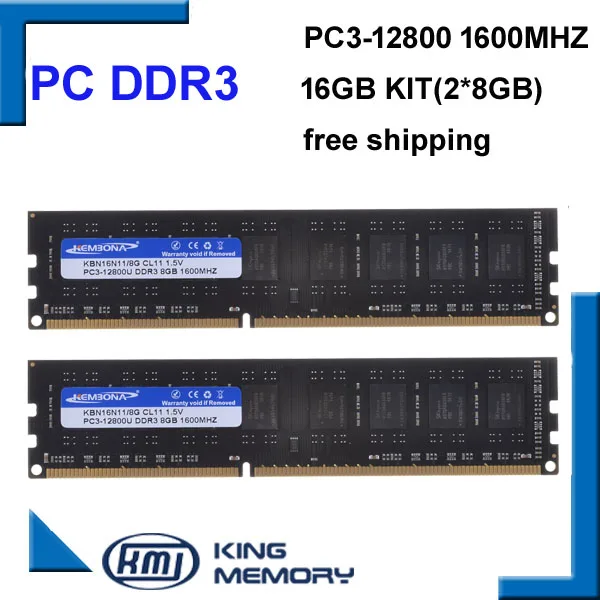 Cena KEMBONA darmowa wysyłka pulpit DDR3 16gb 1600Mhz 16GB (zestaw 2, 2X ddr3 8 GB) PC3 12800 fabrycznie nowa, do pracy longdimm desktop