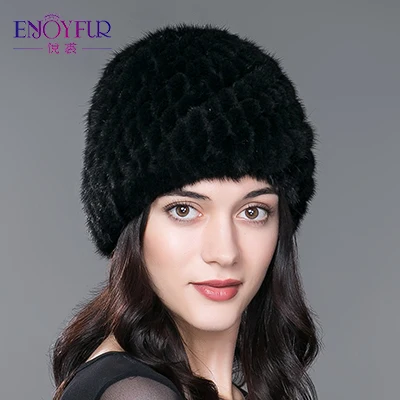 Женская теплая меховая шапка ENJOYFUR, толстая шапка бини из натурального меха норки в форме ананаса на зиму - Цвет: 01 Black