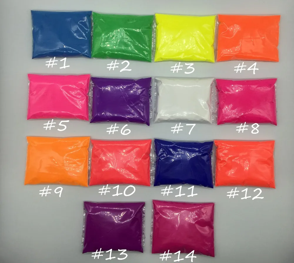 

Mixed 14 colors, 10g per color Fluorescent Powder Pigment for Paint Soap Neon powder Cosmetic Lipstick Nail Art Polish