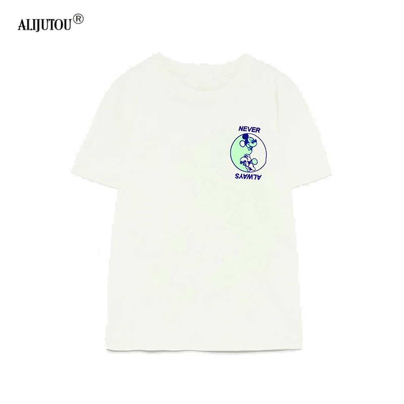 Crossover Mickey White T Shirt Women Simple Fashion Cartoon Letter Short Sleeve Print Tee Shirt Femme Casual Shirt Tops Zaraing