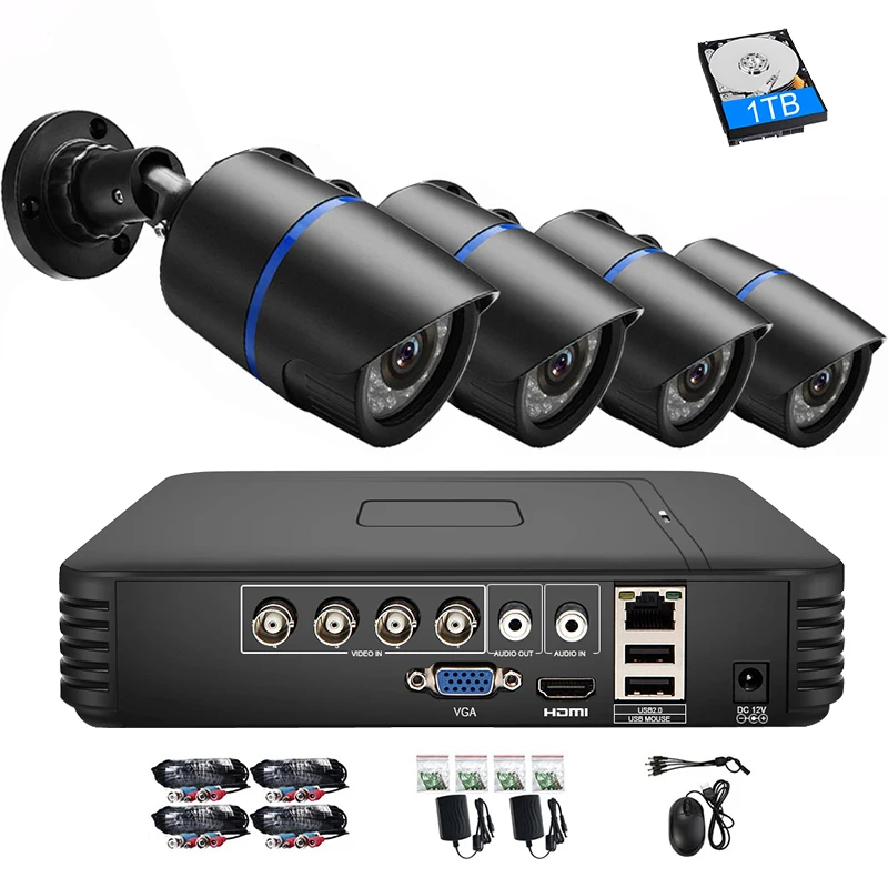 

4CH 1080P CCTV Camera System Security Camera System Video Surveillance Kit 1TB HDD 4PCS Bullet Outdoor AHD Camera DVR Set