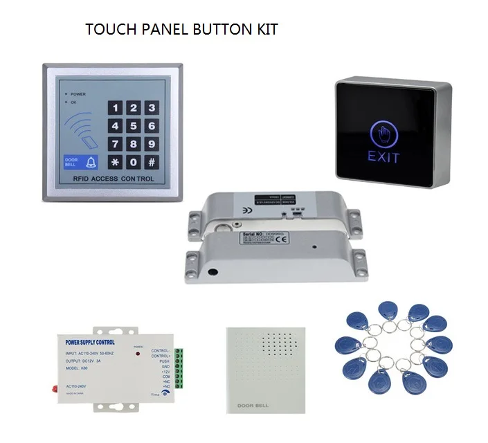 touch button kit Прямая Фабрика контроля доступа комплект с болтом падения Электрический магнит блокировка блока питания клавиатуры метки дверной звонок RFID дверь из стекла и дерева - Цвет: touch button kit