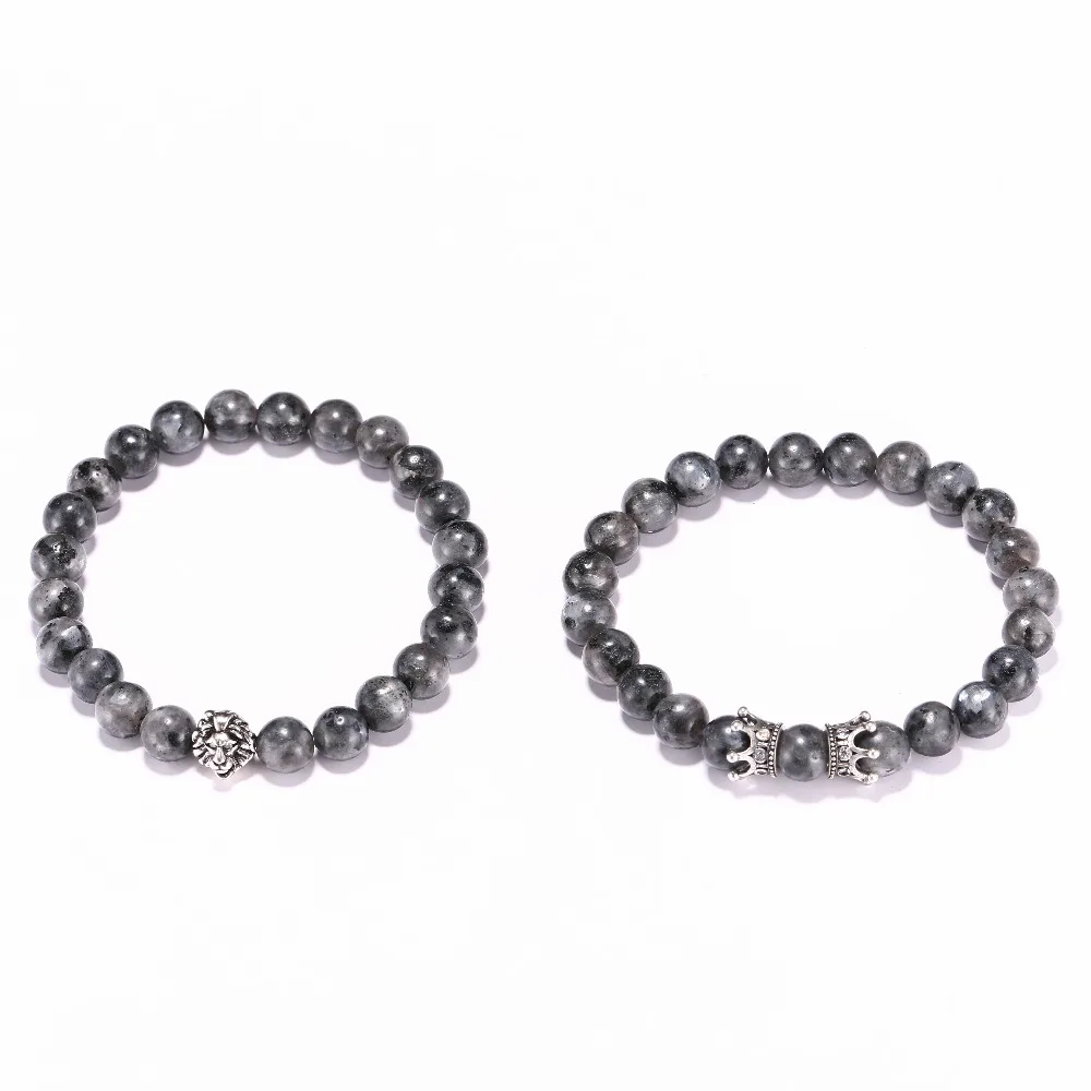 Браслет с 2 парными бусинами из лавы античный золотой серебристый цвет Braclet для