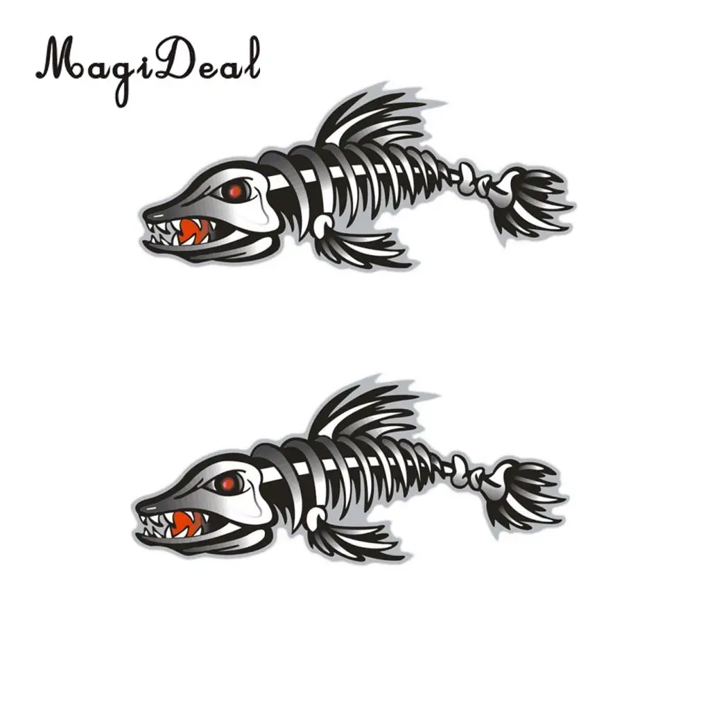 MagiDeal 2Pcs Large Skeleton Fish Bones Canoe Kayak Decals Fishing Boat Dinghy Window Car Wall DIY Graphics Accessories
