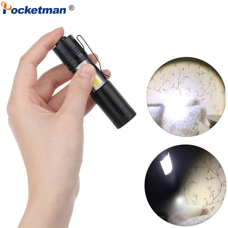 

Mini Portable Flashlight with 3800LM XML-Q5+COB LED Torch Super Bright Lighting Waterproof Flashlight Use AA 14500 Battery