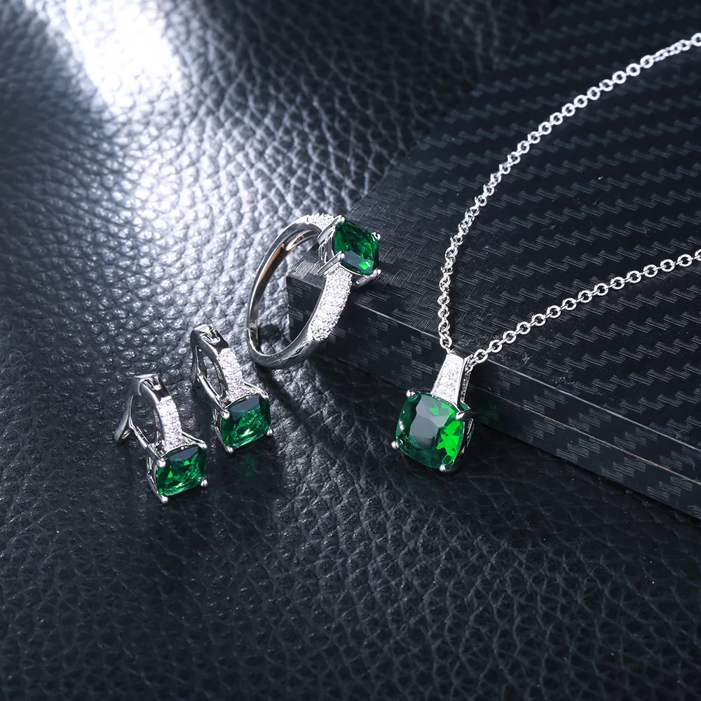 AMORUI Silver Exclamation Mark Pendant Necklace Big Green AAA Zircon Birthstone Pendants & Necklaces for Women Fashion Jewelry
