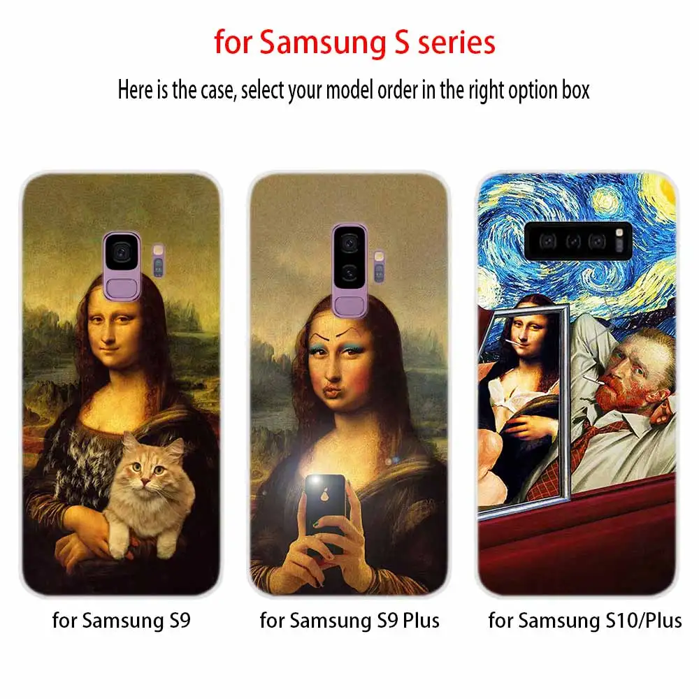 Забавный чехол с рисунком Леонардо да Винчи Моны Лизы для Samsung Galaxy S8 S9 S10 S20 S30 Plus Lite