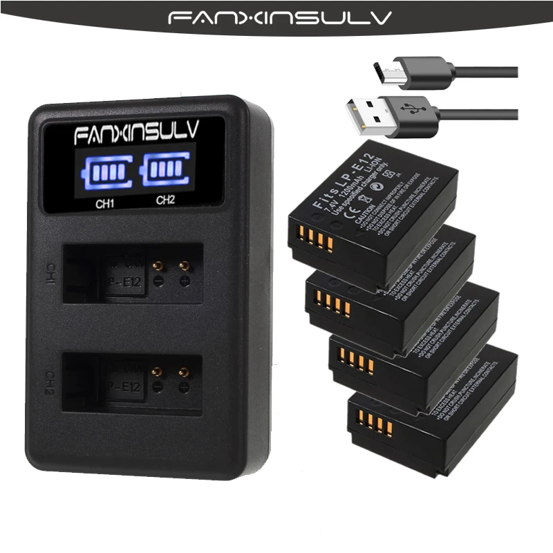 4 шт. LP-E12 LPE12 LP E12 True емкости Батарея+ ЖК-дисплей USB Зарядное устройство для Canon EOX-M M2 M10 M50 M100 100D поцелуй X7 SX70 Rebel SL1 DSLR