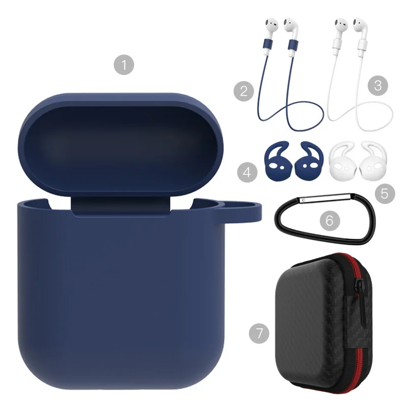 Blue-No headphones Чехол для наушников AirPods защитный чехол Аксессуары для кожи для Apple Airpods чехол для зарядки 7-Piece набор - Цвет: Blue-No headphones
