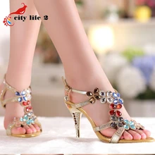 Rhinestone font b Women b font Pumps New Spring 2015 Diamond Sandals Genuine Leather Shoes High
