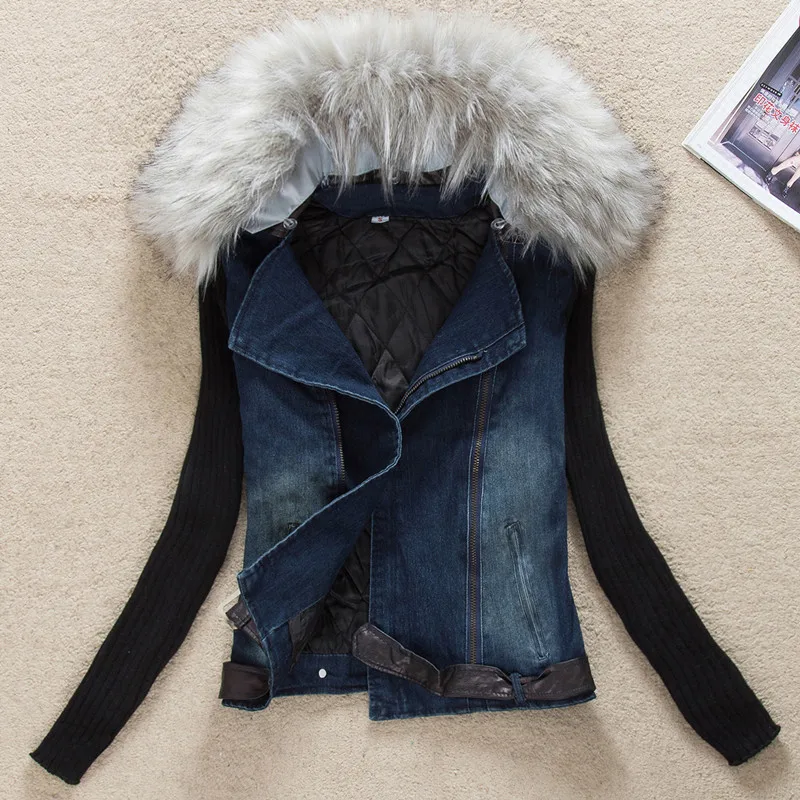 Зимние женские большие ярды короткие толстые джинсовые ватные куртки повседневные зимние пальто с меховым воротником женские джинсовые базовые пальто 010401