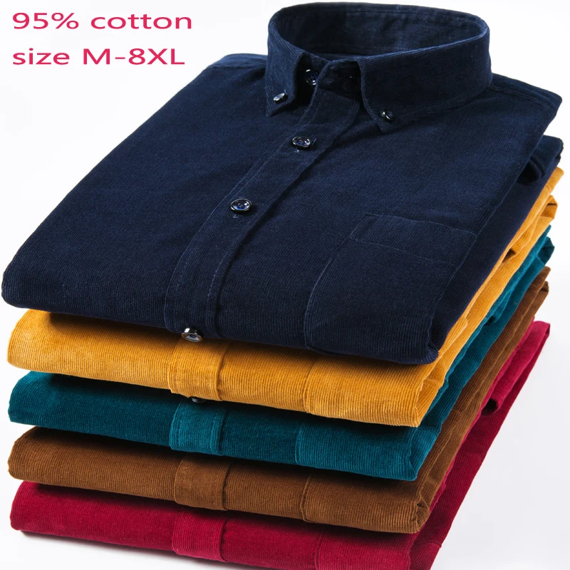 

New Arrival Fashion Super Large Pure Cotton Corduroy Autumn Men Long Sleeve Casual Loose Large Casual Shirts Plus Size M-7XL 8XL