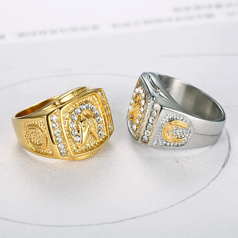 7 -15 size Animal Horse Titanium Steel Gold Silver Color Clear CZ Men Ring Wedding Jewelry Punk Rock Male Biker Band Hip Hop 4