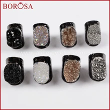 BOROSA пистолетное черное Радужное титановое кольцо Druzy, новое модное регулируемое кольцо Druzy драгоценные камни для женщин B0890
