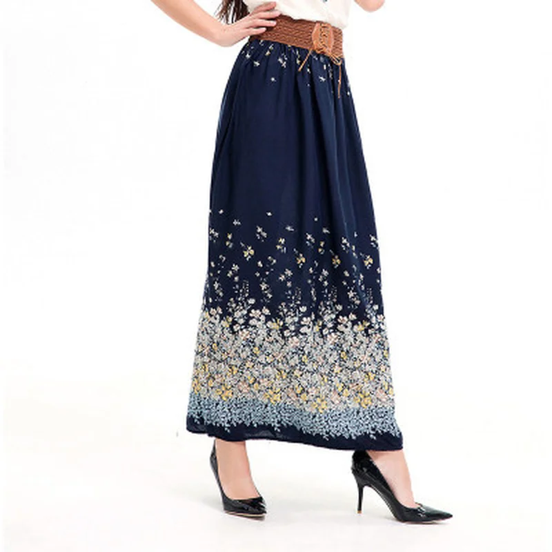 2019 Summer Fashion Women Skirt Bohemian Casual Floral Printed A-Line Sashes Ankle-Length Long Skirt Pleated Harajuku Skirt 2019 Summer Fashion Women Skirt Bohemian Casual Floral Printed A-Line Sashes Ankle-Length Long Skirt Pleated Harajuku Skirt