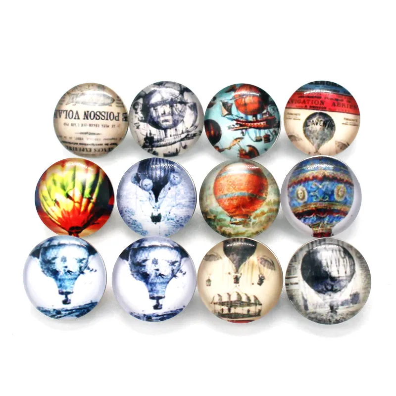 

New 20pcs/lot pretty hot air balloon 18mm Snap Button Glass weapon Snap Buttons Charms Fit DIY Snap Bracelet Jewelry