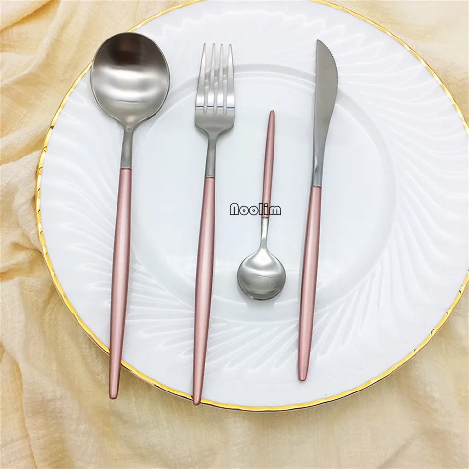 4 шт. черный/розовое золото набор посуды нержавеющая сталь покрытие нож вилка Столовые приборы шикарный элегантный Европейский Западный набор еды
