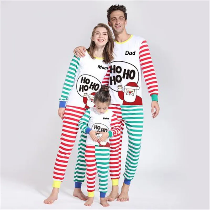Новинка; модные Семейные рождественские пижамы в полоску; пижамные комплекты; Рождественская одежда для сна; Лидер продаж; хлопковая футболка и штаны