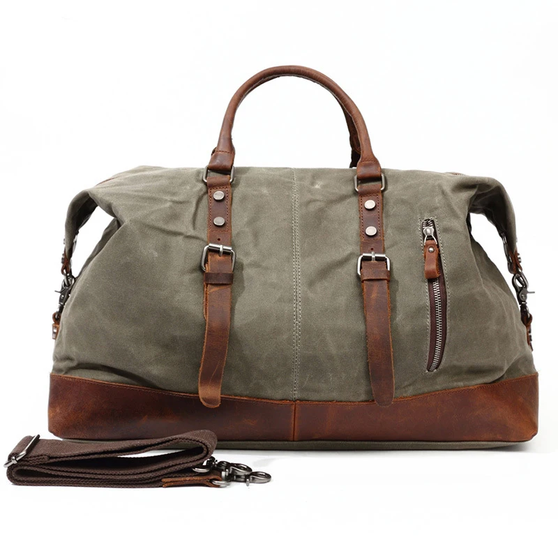Vintage military Large Capacity Travel Bag Men Handbags England Style Waterproof Wax Canvas Messenger Bags Crazy Horseskin