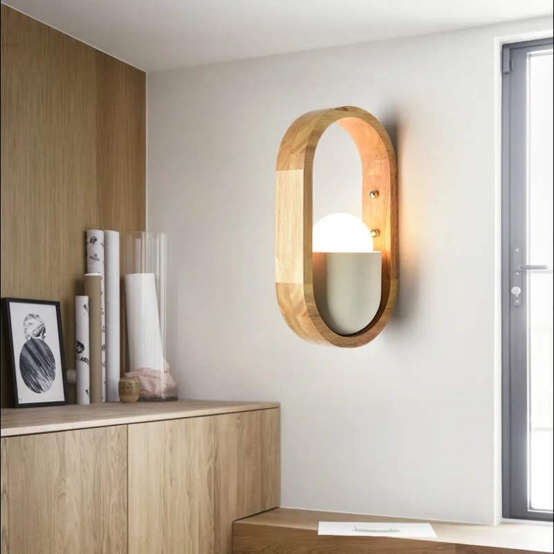 

Creative wooden wall lamp Nordic simple solid wood bedroom bedside lamp living room study wall lamp E27 mx4291541