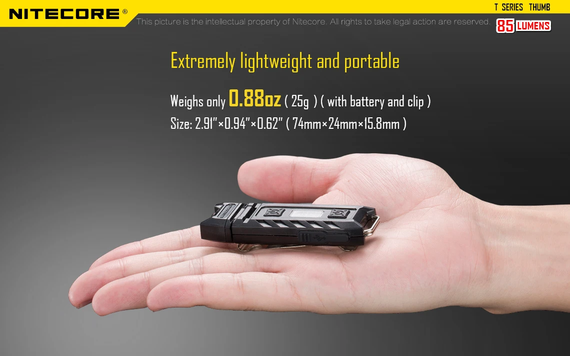 Оригинальная заводская цена Nitecore Thumb 120 градусов наклонный USB Перезаряжаемый рабочий свет