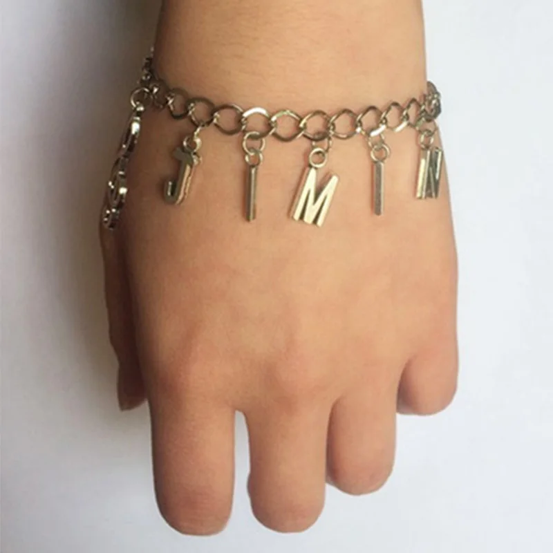 

Kpop Bangtan Boys Charm Bracelets Silver JUNG KOOK JIMIN V Stainless Steel Bracelets Women Men Jewelry