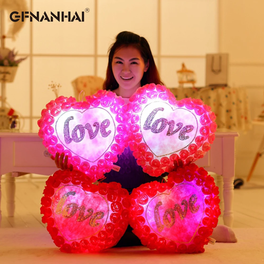 

Colorful Rose Heart Plush Toys Luminous Pillow Christmas Toys Led Light Pillow Stuffed for Girls Valentine Gift Kid Glowing Toys