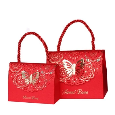 20 шт., Свадебная коробка для конфет, креативная, с вырезами, с бабочкой, свадебная, милая, Подарочная сумка, изысканная, коробка для конфет, вечерние принадлежности - Цвет: red