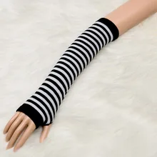 Модные вязаные Локоть длинные перчатки для женщин теплые зимние хлопковые удобные дешевые варежки черные и серые черные и белые рукава