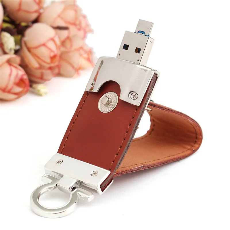 Leather Waterproof USB Flash Drive 32GB 16GB 8GB Pen Drive Key Ring