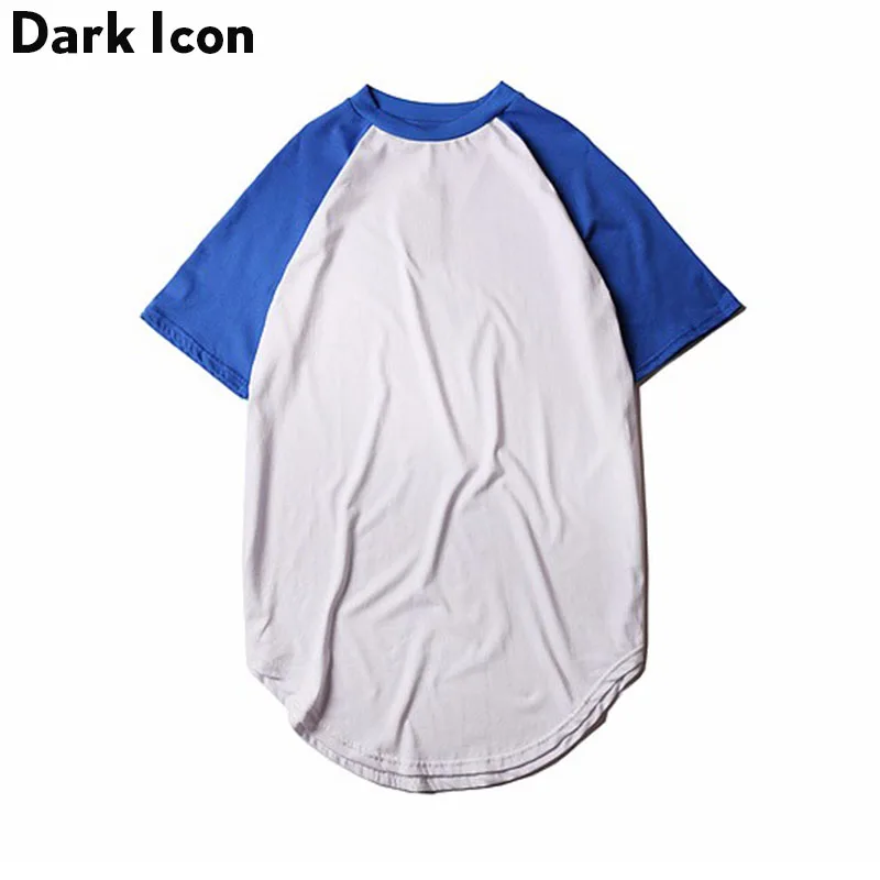 

DARK ICON Off Shoulder Color Block Hipster T-shirt Men 2019 Summer Curved Hem Tee Shirt Hip Hop T shirts Men Streetwear Clothes