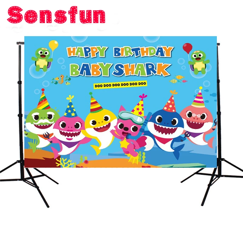 

7X5FT Under Sea Corals Baby Shark PinkFong Baby Shower Newborn Custom Photo Studio Backdrop Background Vinyl