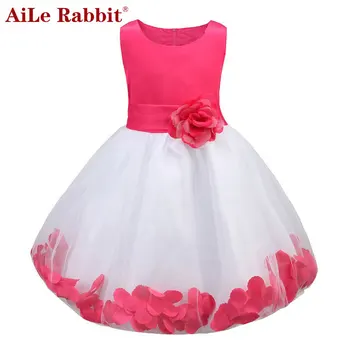 

AiLe Rabbit Kids Infant Girl Flower Petals Dress Children Bridesmaid Toddler Elegant Dress Pageant Vestido Infantil Tulle k1